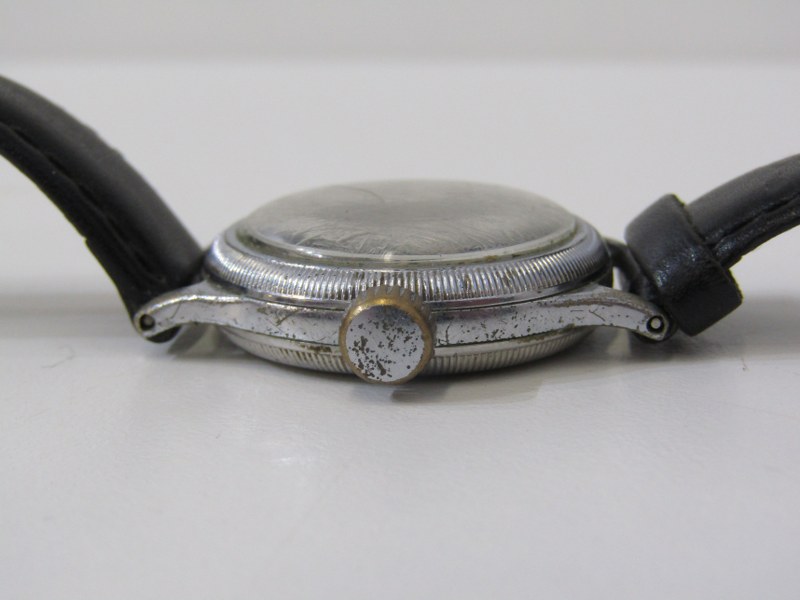 ELGIN MILITARY WRISTWATCH, a black dialled wristwatch in plated case with leather straps with - Image 2 of 4