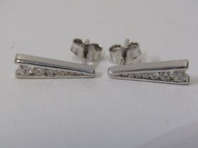 PAIR OF 18ct WHITE GOLD GEOMETRIC DESIGN GRADUATED DIAMOND BOLT EARRINGS, on butterfly and stud