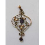 9ct YELLOW GOLD ART NOUVEAU STYLE AMETHYST PENDANT, approx. 1.8 grams