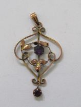 9ct YELLOW GOLD ART NOUVEAU STYLE AMETHYST PENDANT, approx. 1.8 grams