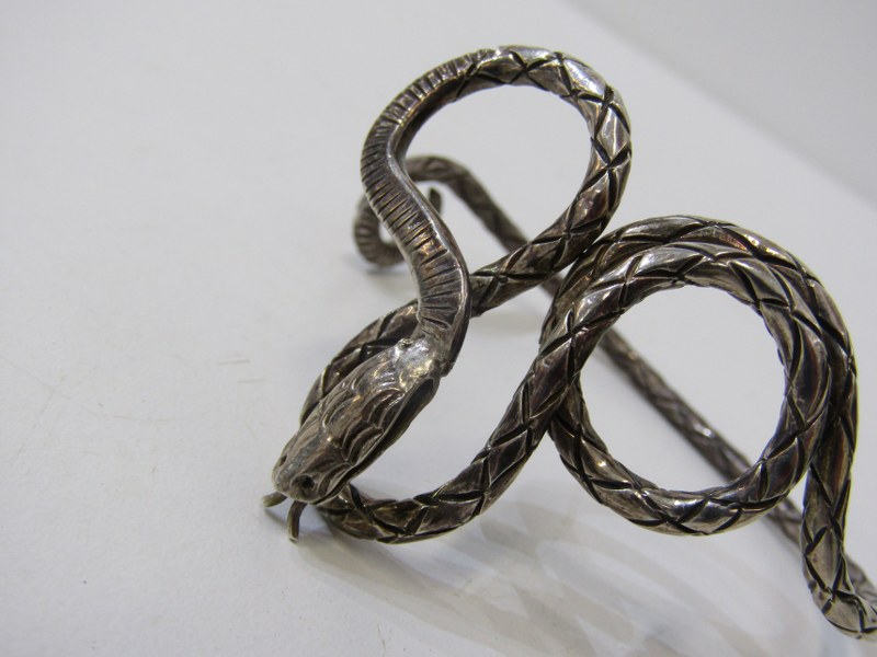 2 WHITE METAL BANGLES, 1 of snake form - Image 2 of 4