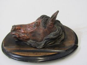 AUSTRIAN INK WELL, Austrian cold painted bronze horse head figured ink well, horse head rises to