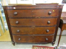 EARLY VICTORIAN MAHOGANY BOW FRONT CHEST OF DRAWERS, of bowed form, fitted 4 graduated drawers,
