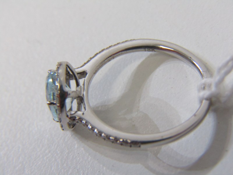 AQUAMARINE & DIAMOND CLUSTER RING, 18ct white gold ring set a pear shaped aquamarine within a - Image 3 of 3