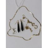 SELECTION OF GOLD NECKLACES, pendants and stone set earrings, 3.5 grams weighable
