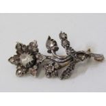 GEORGIAN GOLD & SILVER DIAMOND FLOWER BROOCH, old rose cut diamonds, total diamond weight