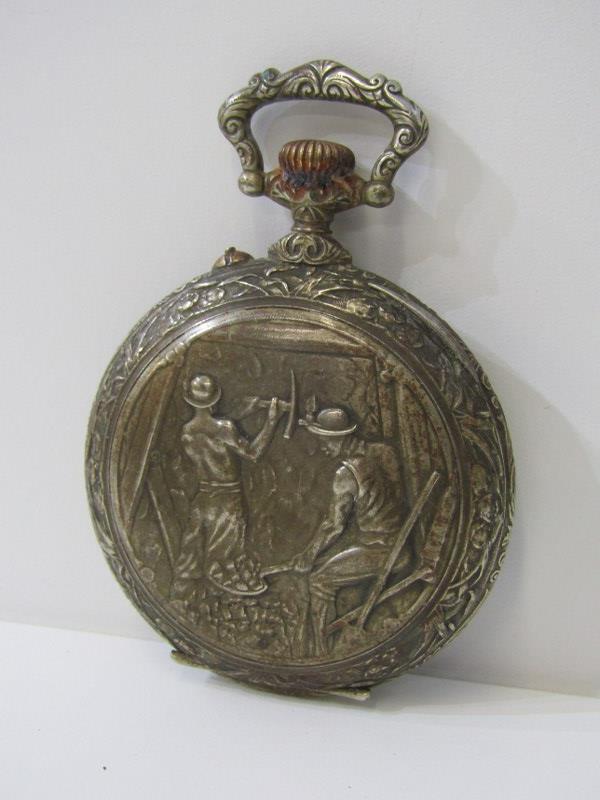POCKET WATCHES, silver cased key wind pocket watch with engine turned decoration (missing second - Image 3 of 4