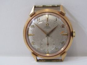 18ct YELLOW GOLD OMEGA AUTOMATIC WRIST WATCH, piepan style dial, subsidiary second hand, automatic