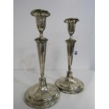 SILVER CANDLESTICKS, pair of silver candlesticks of octagonal tapering form on circular bases by