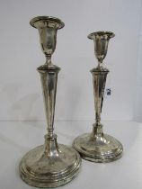 SILVER CANDLESTICKS, pair of silver candlesticks of octagonal tapering form on circular bases by