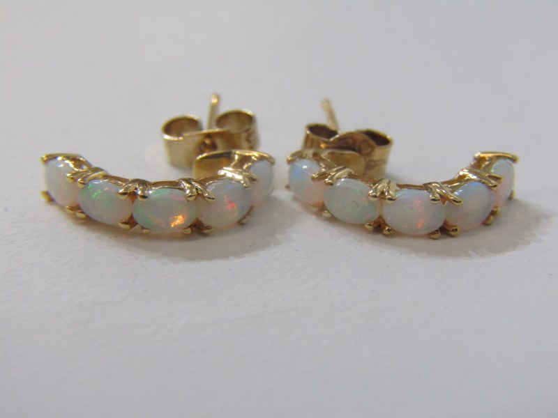 OPAL EARRINGS, pair of 5 stone opal earrings set in 18ct yellow gold, with 9ct yellow gold backs