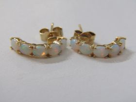 OPAL EARRINGS, pair of 5 stone opal earrings set in 18ct yellow gold, with 9ct yellow gold backs