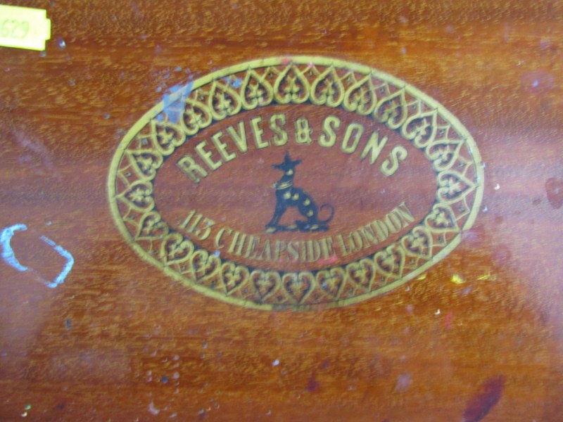 19th CENTURY ARTIST'S BOX, 19th Century mahogany veneered box with brass inlaid decoration with - Image 2 of 3