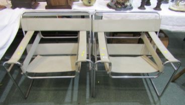 WASSILY, pair designer mid century chrome and canvas chairs