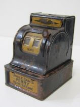 VINTAGE MONEY BOX, in the form of a cash register, "Uncle Sam's Penny Register Bank", 15cm height