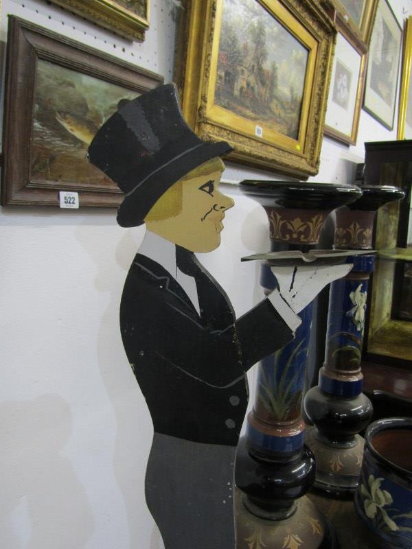 DUMBWAITER, painted wood figure of a butler, 85cm height - Image 2 of 3