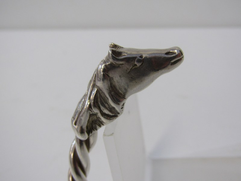 WHITE METAL, TESTS AS SILVER, double horse head torque bangle, approx. 68.5 grams - Image 10 of 11