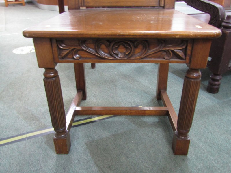 OAK GOTHIC STYLE CHAIR, with panel back and seat and pine cone finials - Image 4 of 4