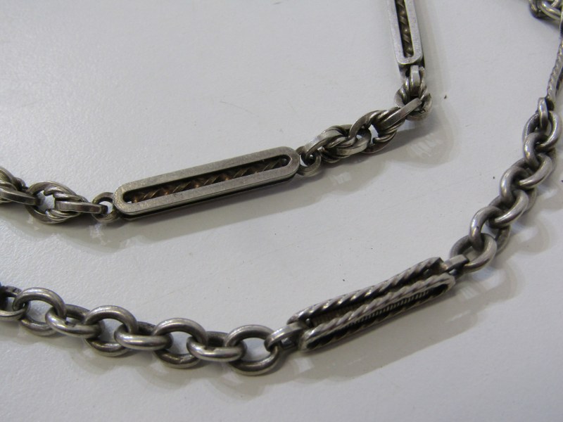 2 FANCY SILVER ALBERT CHAINS, 39cm and 45cm respectively, - Image 2 of 3