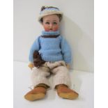 GERMAN BISQUE HEADED DOLL, unusual German bisque headed doll of a boy, with open mouth and closing