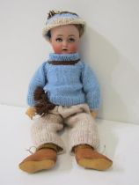 GERMAN BISQUE HEADED DOLL, unusual German bisque headed doll of a boy, with open mouth and closing