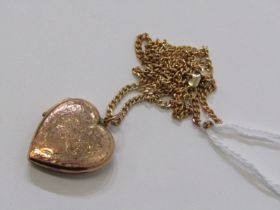 VINTAGE GOLD LOCKET, yellow gold heart shaped, foliate engraved locket, tests as 9ct, with 17" 9ct