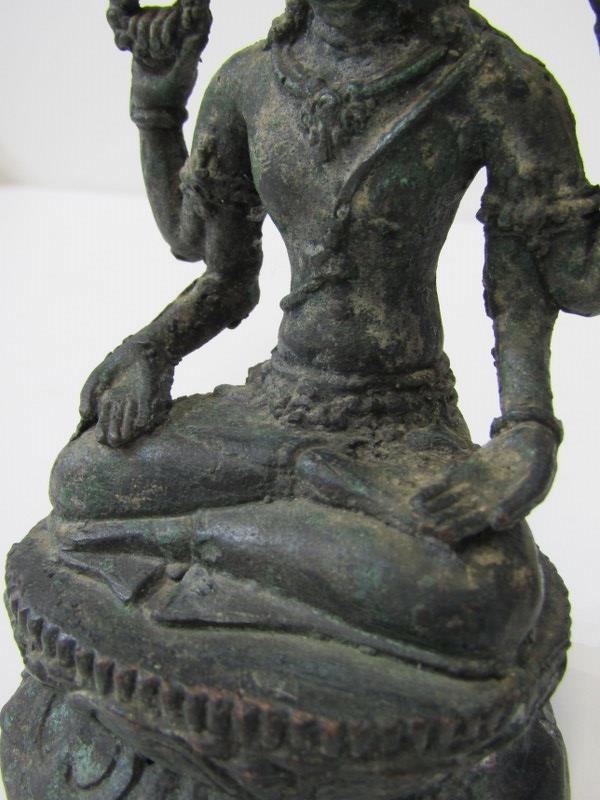 EASTERN METALWORK, vintage shiva sculpture on a lotus base, 15cm height - Image 3 of 7