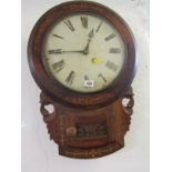 19th CENTURY WALL CLOCK with painted enamel dial and inlaid case, 58cm depth