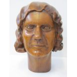 ART DECO, carved wooden head of a Lady, marked W.A Smith to base, 28cm height