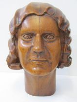 ART DECO, carved wooden head of a Lady, marked W.A Smith to base, 28cm height