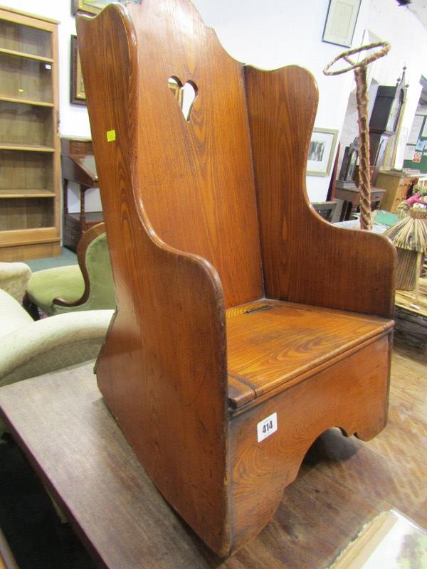 ANTIQUE ELM CHILD'S ROCKING CHAIR, rising seat encloses a commode base, 70cm height - Image 2 of 4