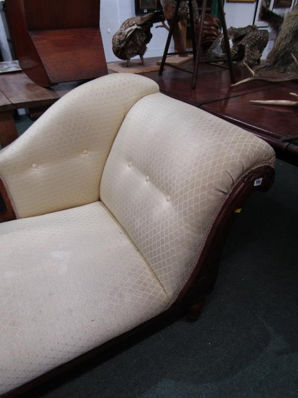 LATE VICTORIAN CHAISE LOUNGE, with mahogany frame, rolled back and upholstered seat, 188cm width - Image 2 of 4