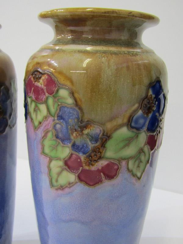 DOULTON STONEWARE, a pair of Doulton stoneware vases decorated with floral garlands above a - Image 2 of 4