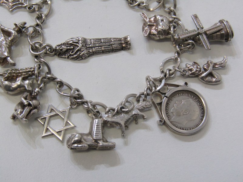 SILVER CHARM BRACELET, silver bracelet with padlock clasp with approx. 14 charms, 37.5 grams - Image 3 of 4