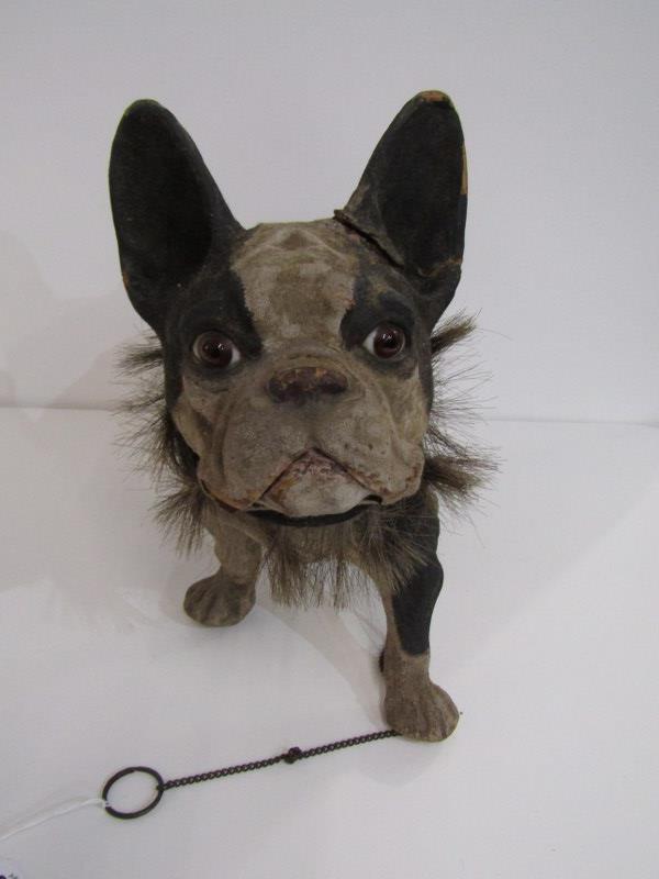 ANTIQUE FRENCH BULL DOG TOY, with papier mache body, nodding head and opening mouth, 41cm - Image 2 of 8