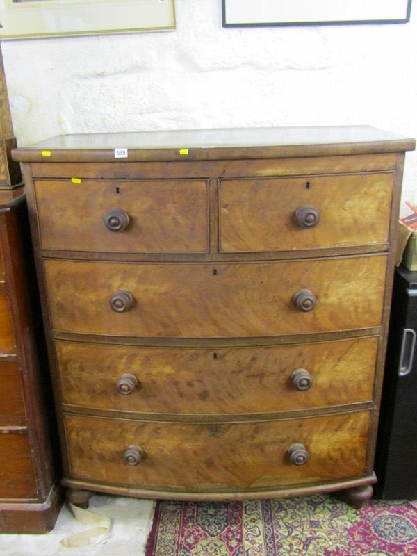 VICTORIAN MAHOGANY BOW FRONT CHEST, 2 short and 3 long drawers, 102cm width - Image 2 of 2