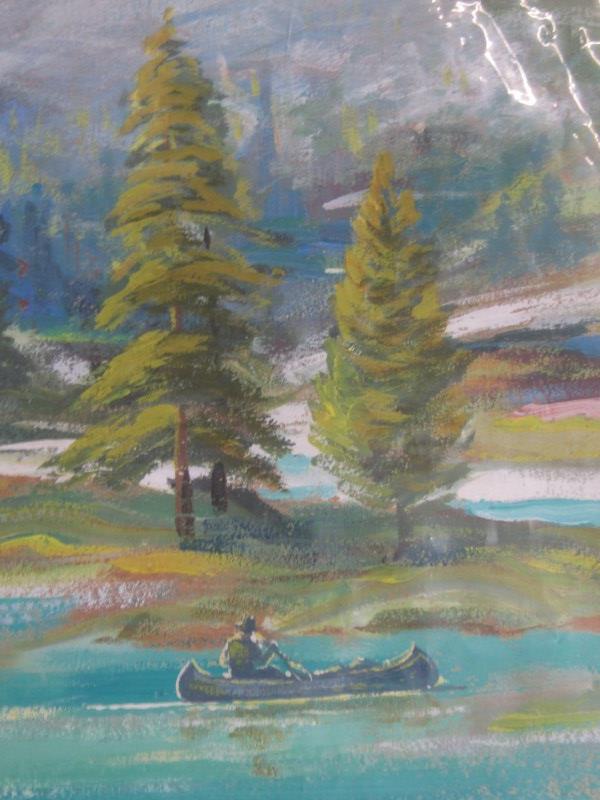 SPENCER ROBERTS, British Columbia pastel "Canoeist in extensive river valley landscape", signed - Image 4 of 5