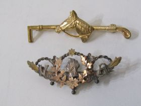 HORSE HEAD AND WHIP CRAVAT PIN, together with silver VR brooch