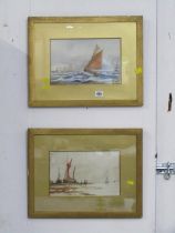 COASTAL WATERCOLOURS, "Sailing off the Needles" and "Barge at low tide", initialled "DW", dated