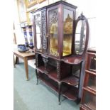 VICTORIAN MAHOGANY DISPLAY CABINET, 2 glazed doors enclosing gold velvet interior, with bevel