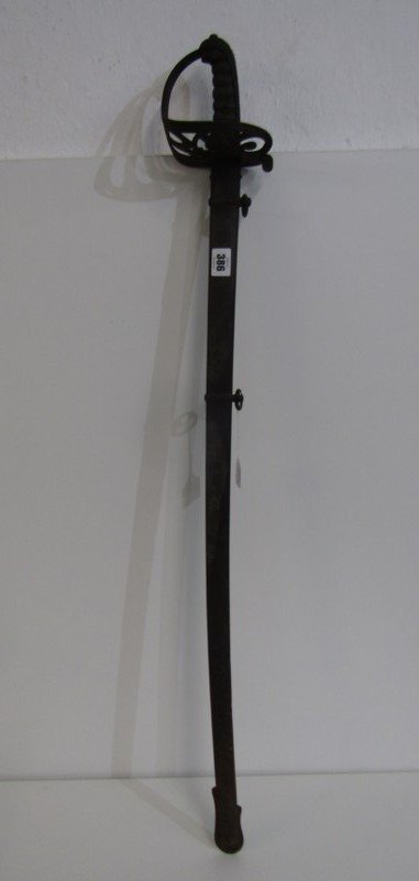 19th CENTURY ARMY SWORD IN SCABBARD, damascus blade marked 26th Kent Rifles with shagreen handle