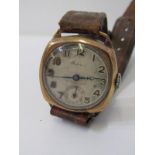 VINTAGE TANK STYLE WATCH, marked Federal, with secondary dial in 9ct yellow gold case, approx. 24