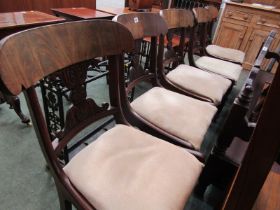 19th CENTURY DINING CHAIRS, set of 5 19th Century mahogany dining chairs with carved back rail on