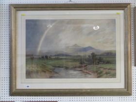 H MEASHAM, watercolour "Snowdon, with riverscape to the foreground", 48cm x 74cm