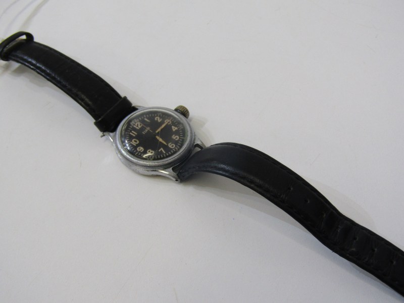 ELGIN MILITARY WRISTWATCH, a black dialled wristwatch in plated case with leather straps with - Image 4 of 4