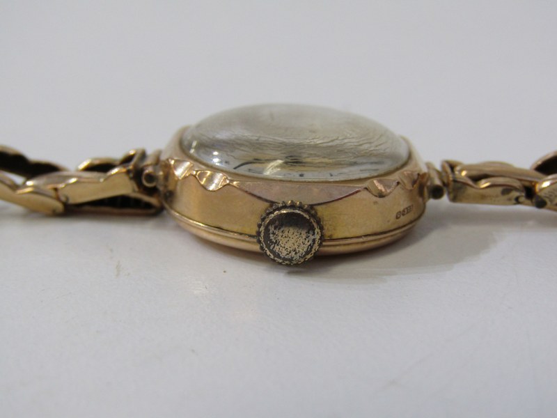 VINTAGE LADY'S GOLD CASED WRIST WATCH, with Arabic numerals, 9ct gold case and strap, 17.4 grams - Image 2 of 3