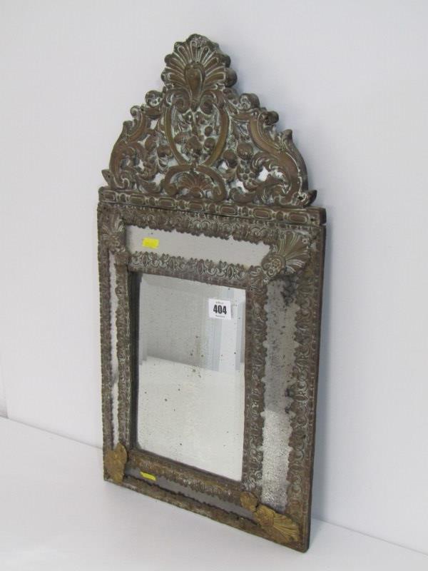 ANTIQUE BRASS MIRROR, bevel edged mirror in a foliate decorated frame in relief, 60cm height - Image 2 of 10