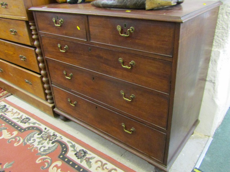 EARLY 19TH CENTURY MAHOGANY CHEST, 2 short and 3 long drawers, 110cm width - Image 2 of 2