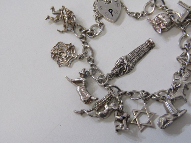 SILVER CHARM BRACELET, silver bracelet with padlock clasp with approx. 14 charms, 37.5 grams - Image 4 of 4