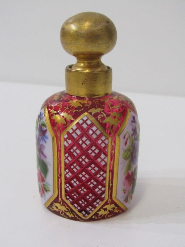 BOHEMIAN GLASS SCENT BOTTLES, red glass gilt decorated scent bottle with floral panels 6cms high, - Image 5 of 6